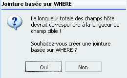 Boîte de message pour les champs de jointure sans format commun correspondant