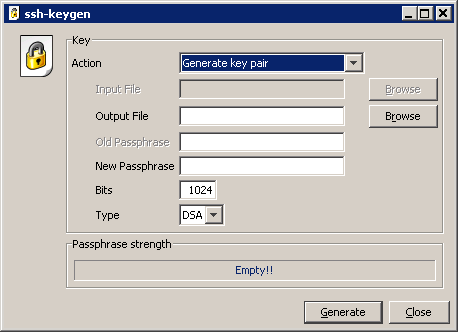 Fenêtre de dialogue ssh keygen