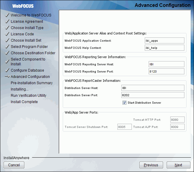 Fenêtre de dialogue Configuration avancée