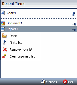 Menu contestuale Elementi recenti