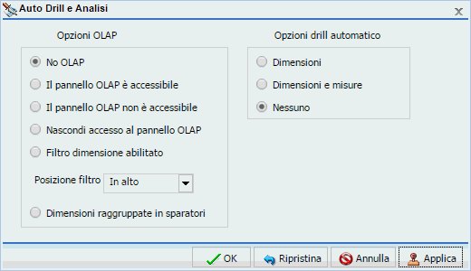Finestra di dialogo Drill automatico e analisi