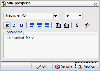 Finestra di dialogo Stile prospetto