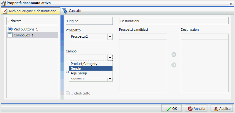 Genere selezionato dal menu a discesa Campo 