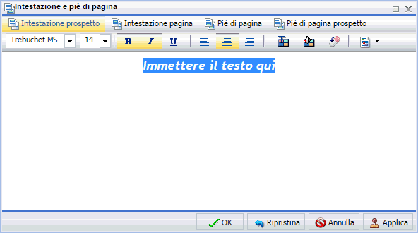 Finestra di dialogo Intestazione/Piè di pagina