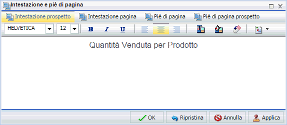 Finestra di dialogo Intestazione prospetto