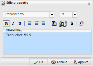 Finestra di dialogo Stile Prospetto