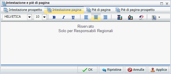 Finestra di dialogo Intestazione pagina e prospetto