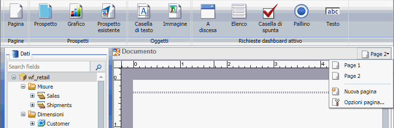 Icona Pagina e menu Pagina per dashboard attivo