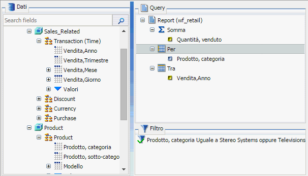 Pannello query per prospetti