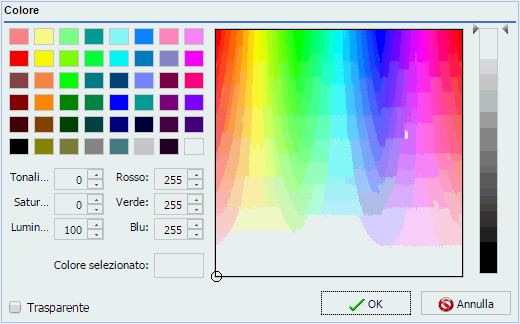 Finestra di dialogo relativa alla selezione del colore