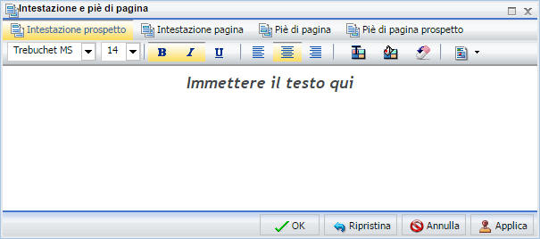 Finestra di dialogo Intestazione/Piè di pagina