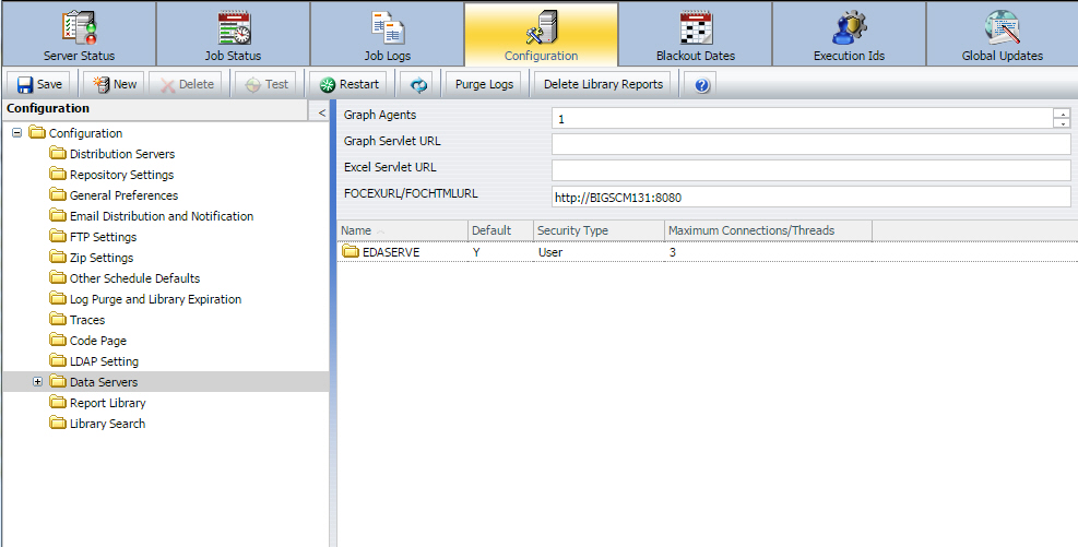 impostazioni server di dati