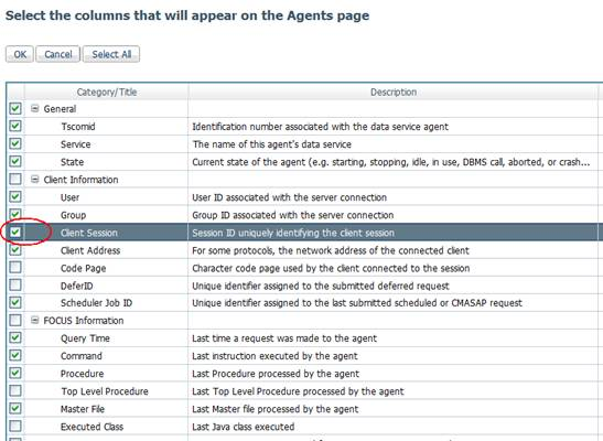 Selezione Agent di server dati nella console WFRS