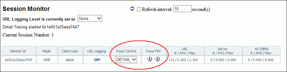 Session Monitor - Colonna Traccia FEX con icone Informazioni