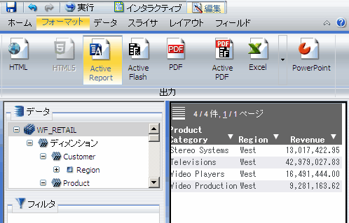 リボン上で有効化されたタブ