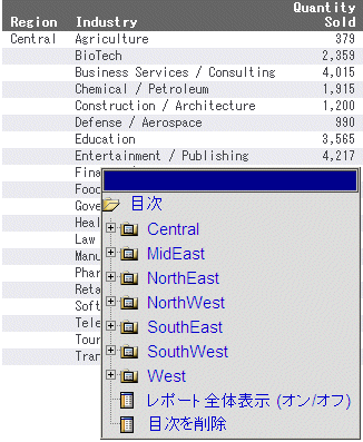 [目次] ボタンが表示されたレポート