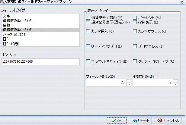 [フィールドフォーマットオプション] ダイアログボックス