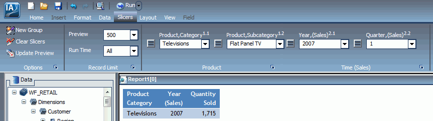 Relatório Filtrado para Exibir TVs de Tela Plana Vendidas no Primeiro Trimestre de 2007