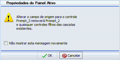 mensagem de aviso das propriedades do painel ativo