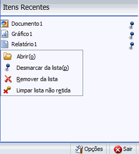 Menu de Contexto Itens Recentes