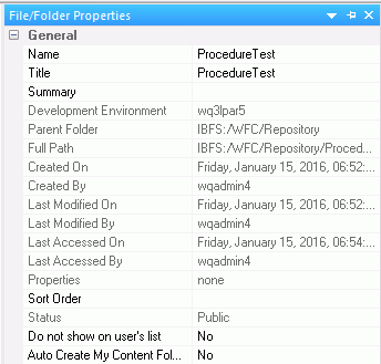 File/Folder Properties panel