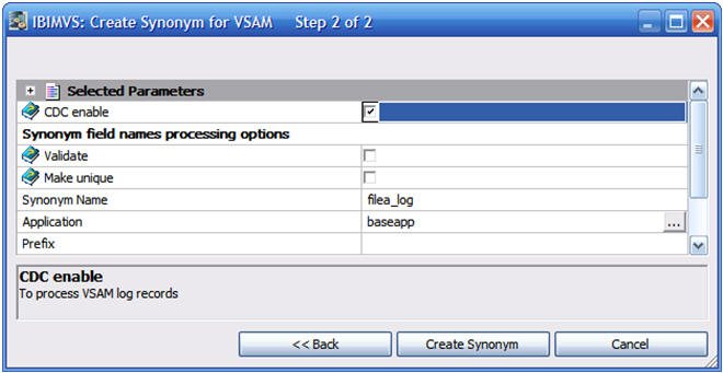 Create Synonym for VSAM window