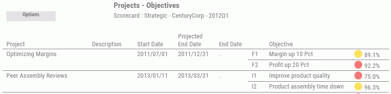 Project Objectives view