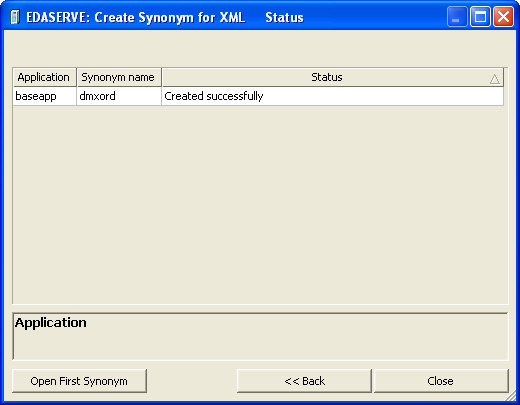 Create Synonym Status Window