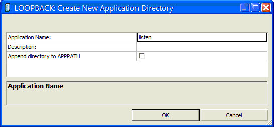 Create New Application Directory Dialog Box
