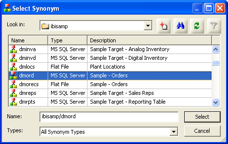 Select Synonym Window