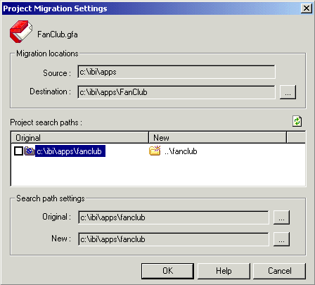 Project Migration Setting dialog box