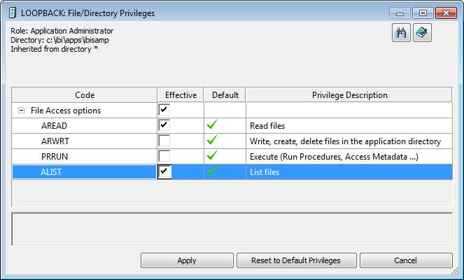 File/Directory Privileges Window