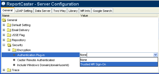 ReportCaster Server Configuration dialog box