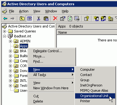 Active Directory Users and Computers dialog box