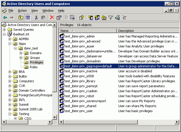 Active Directory Users and Computers four built in roles diagram