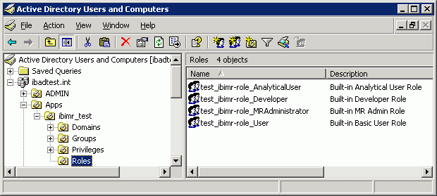 Active Directory Users and Computers four built in roles diagram
