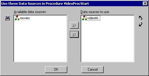 Use these Data Sources in Procedure dialog box